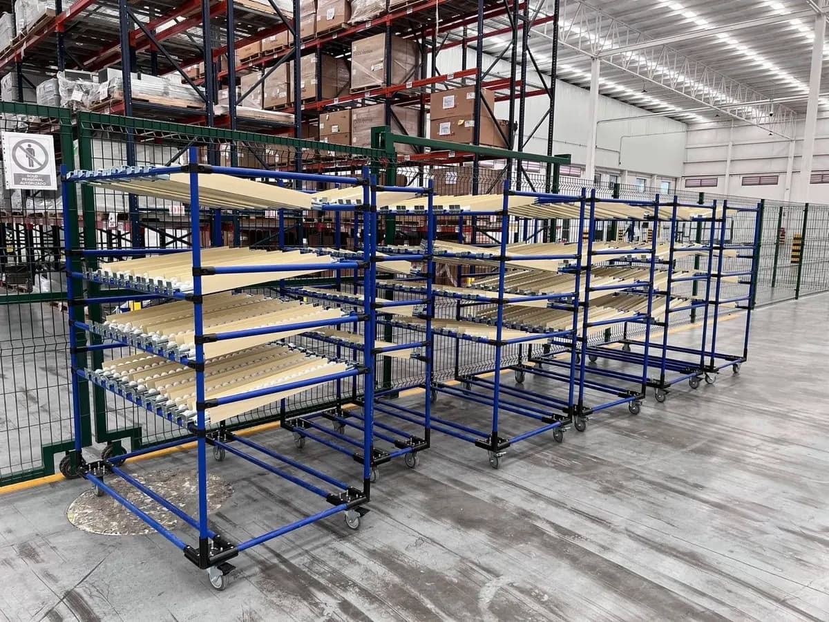 Línea de flow racks en planta de producción